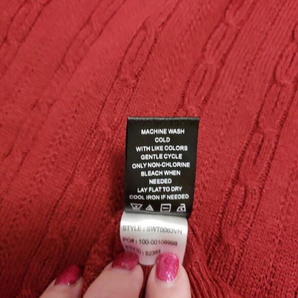 Violet & Roses Cable knit Red V Neck Sweater Stitch Fix Preppy Career wear - Picture 10 of 10